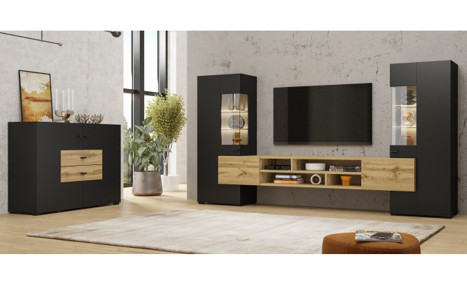 Комод COBY 247JMB26 2D2S Czarny Onyks/Dąb Wotan